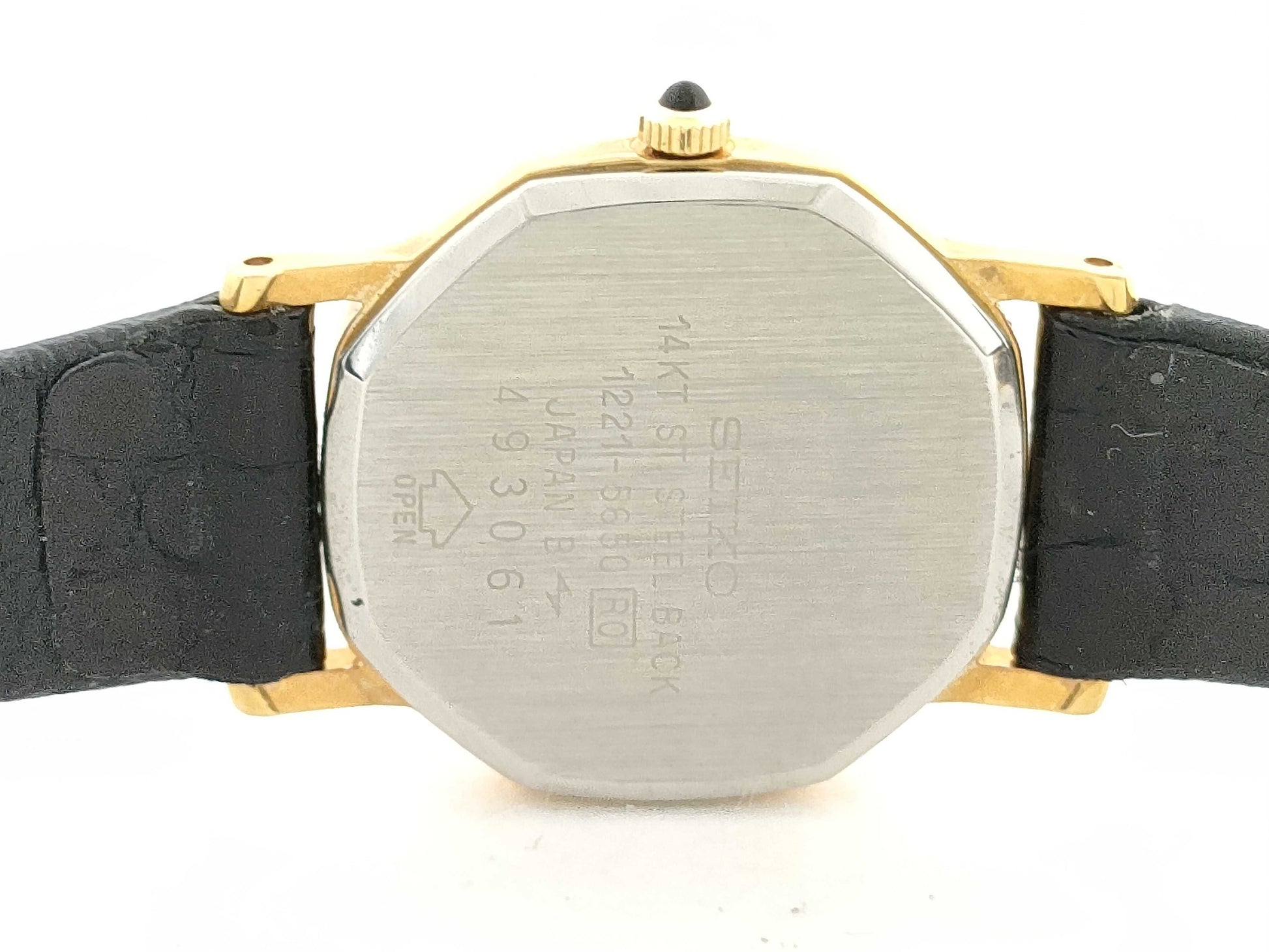 SEIKO Exceline Model Number 1221-5650 Serial Number 493061 14KT/SS/Leather/QZ Gold Dial Non-Working/No Operational Guarantee Women's Watch