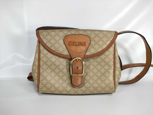 CELINE White Macadam Mini Shoulder Bag Triomphe Shoulder Bag