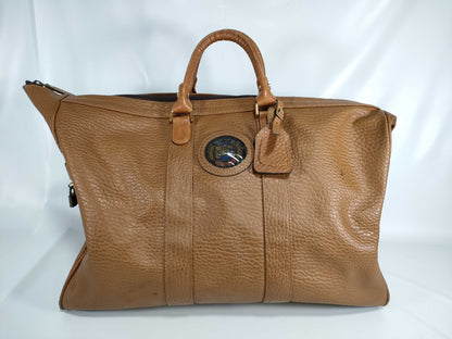 Burberrys Nova Check Boston Bag in Brown Leather
