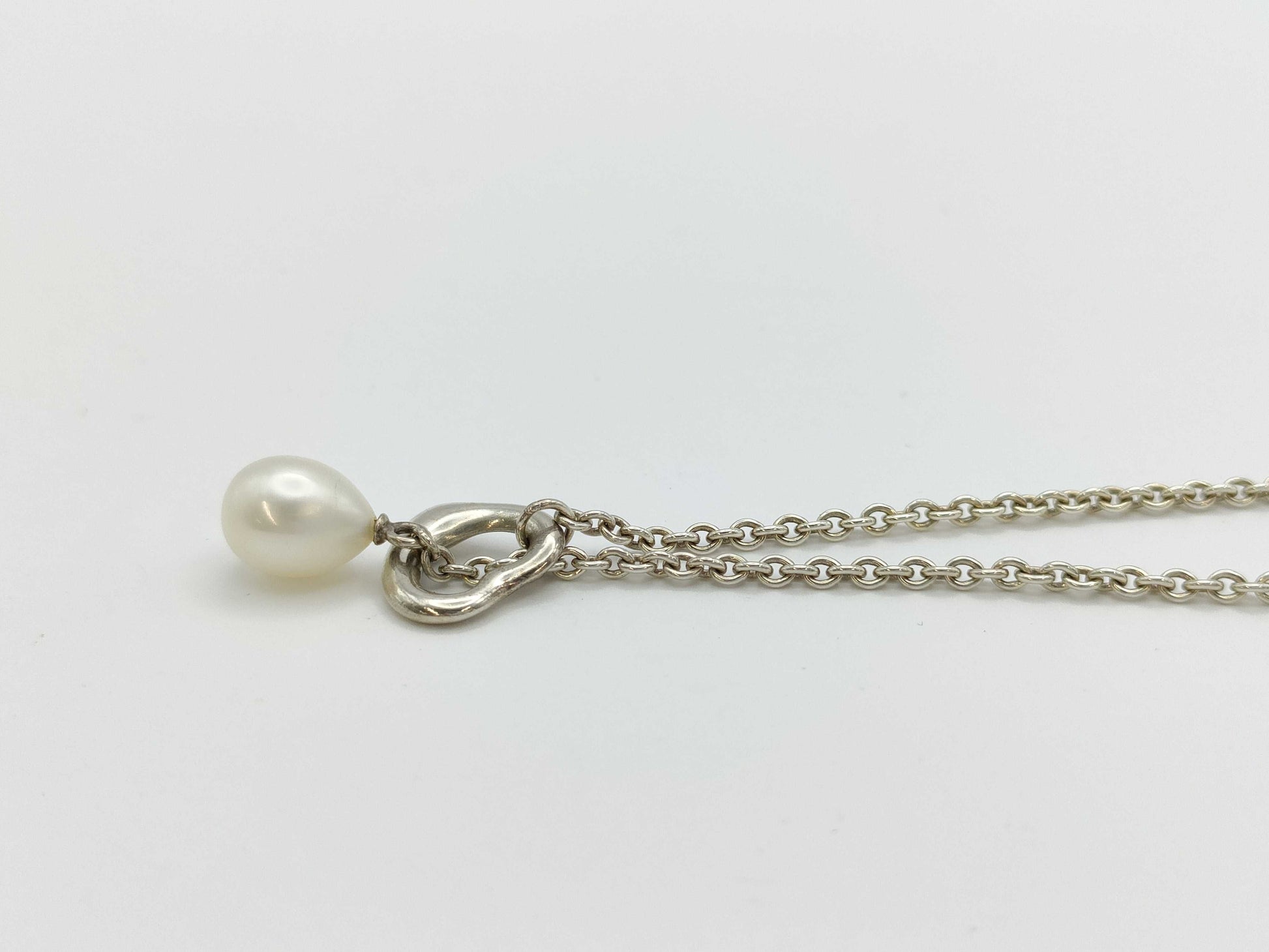 Tiffany & Co. Open Heart Lariat Pearl Necklace in 925, 5.8g 