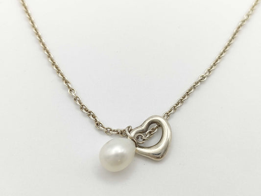 Tiffany & Co. Open Heart Lariat Pearl Necklace in 925, 5.8g 