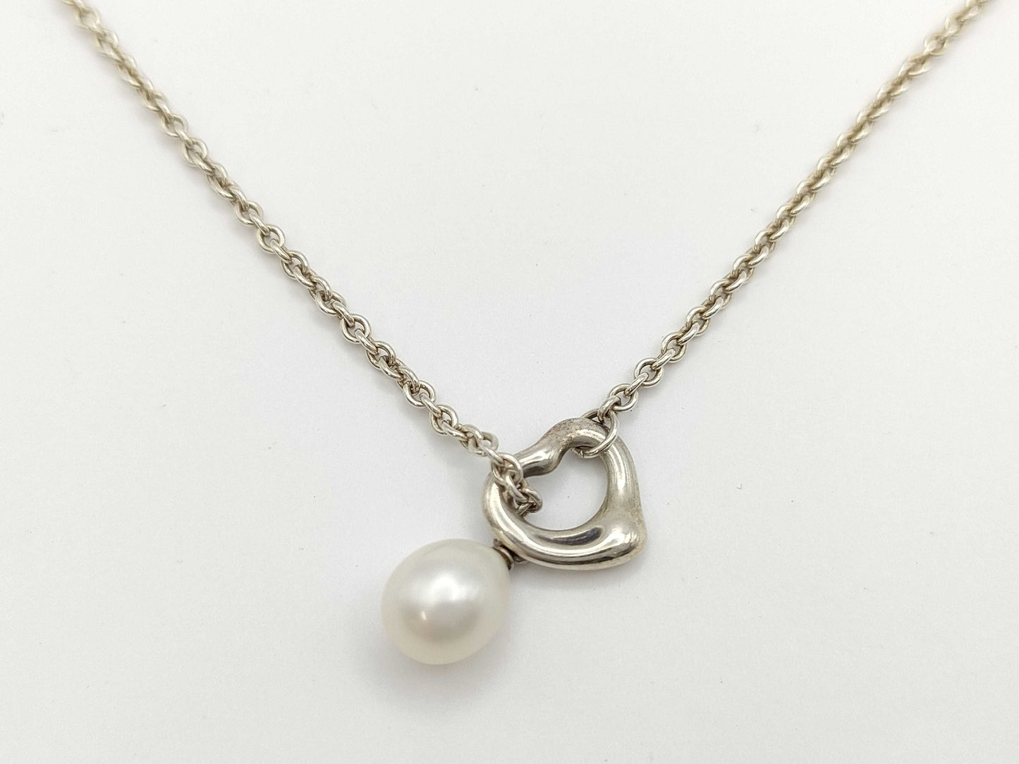 Tiffany & Co. Open Heart Lariat Pearl Necklace in 925, 5.8g 