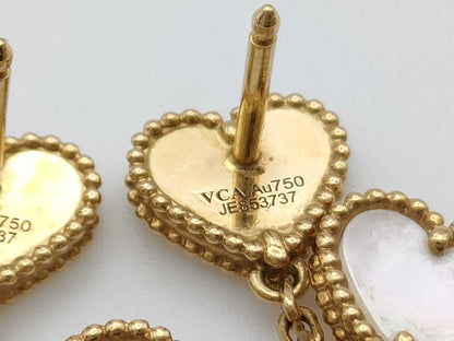 Van Cleef & Arpels Sweet Alhambra F-Yage Mother-of-Pearl Diamond Earrings in Yellow Gold and Au750, 6.3g 