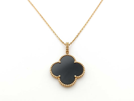 Van Cleef & Arpels Magic Alhambra Onyx Necklace in Yellow Gold and Au750, 16.2g 