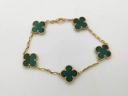 Van Cleef & Arpels Vintage Alhambra 5-Piece Malachite Bracelet in Yellow Gold and Au750, 12.6g