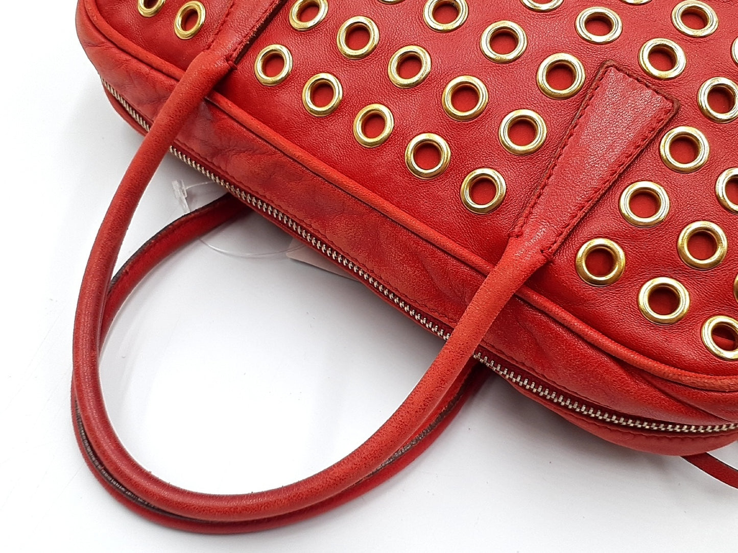 PRADA Punched Gold Hardware Triangle Plate Lamb Leather Handbag