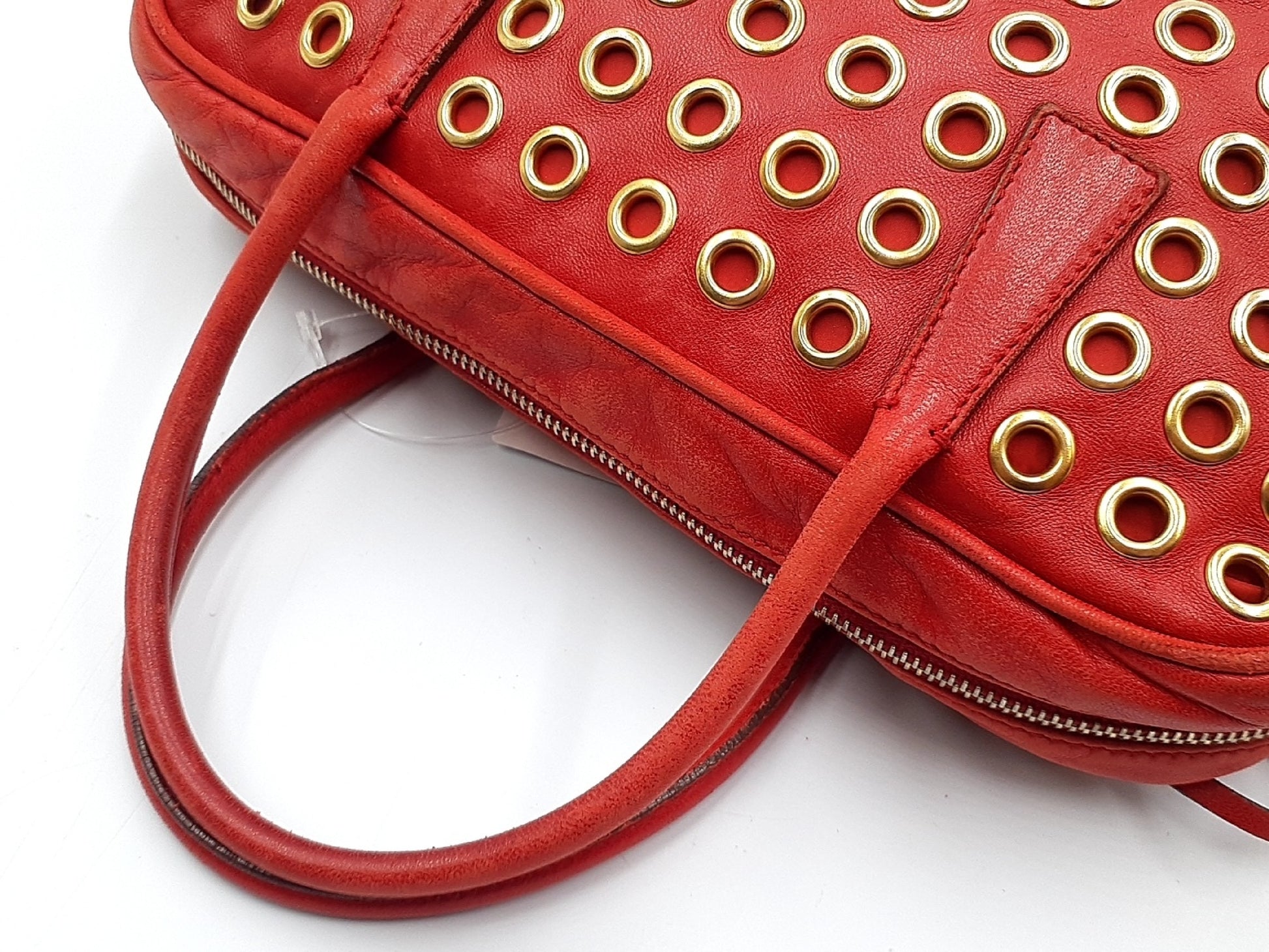 PRADA Punched Gold Hardware Triangle Plate Lamb Leather Handbag