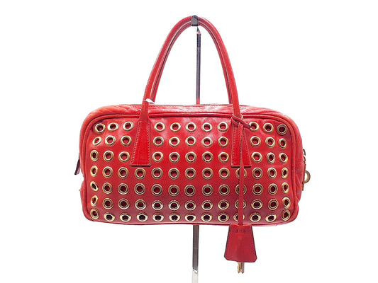 PRADA Punched Gold Hardware Triangle Plate Lamb Leather Handbag