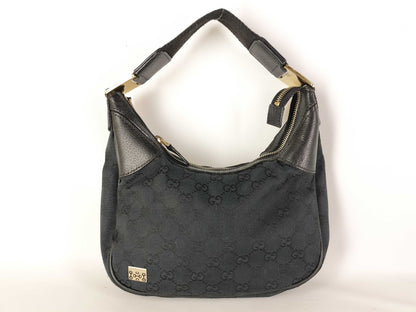 GUCCI GUCCI 145811 GG Canvas One-Shoulder Black Shoulder Bag