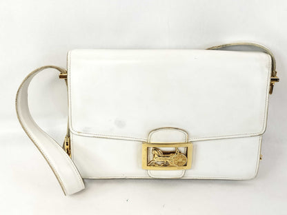 CELINE Shoulder Bag with Carriage Hardware, White Leather Shoulder Bag