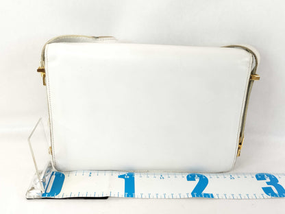 CELINE Shoulder Bag with Carriage Hardware, White Leather Shoulder Bag