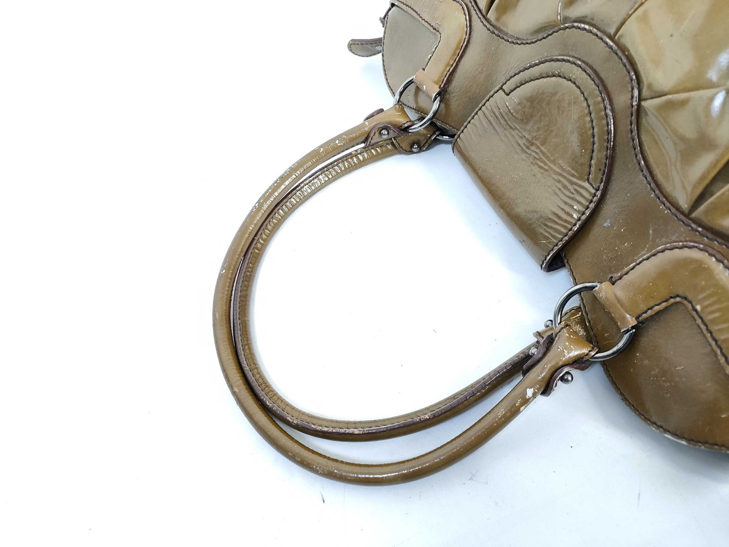 Salvatore Ferragamo Gancini Ferragamo Handbag Gancini Khaki Enamel Handbag