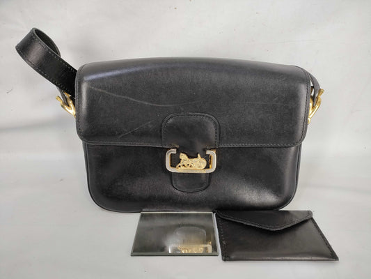 CELINE Shoulder Bag with Horse-Drawn Leather Hardware, Black