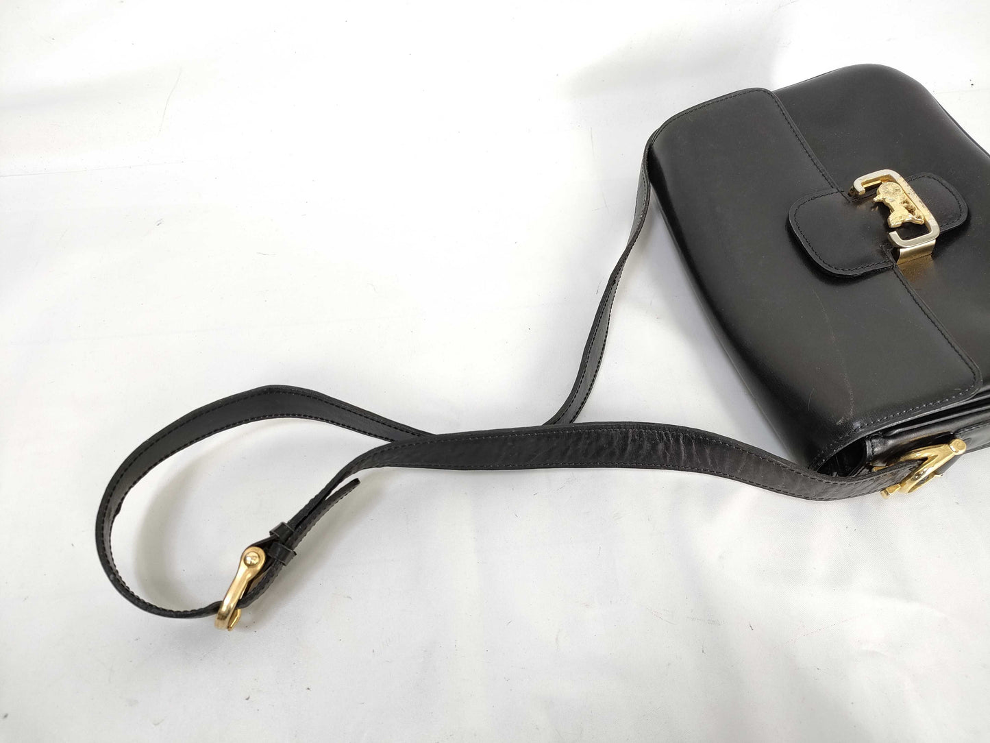 CELINE Shoulder Bag with Horse-Drawn Leather Hardware, Black