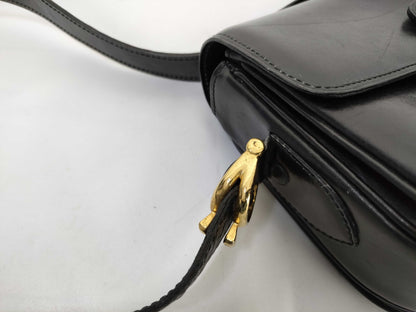 CELINE Shoulder Bag with Horse-Drawn Leather Hardware, Black