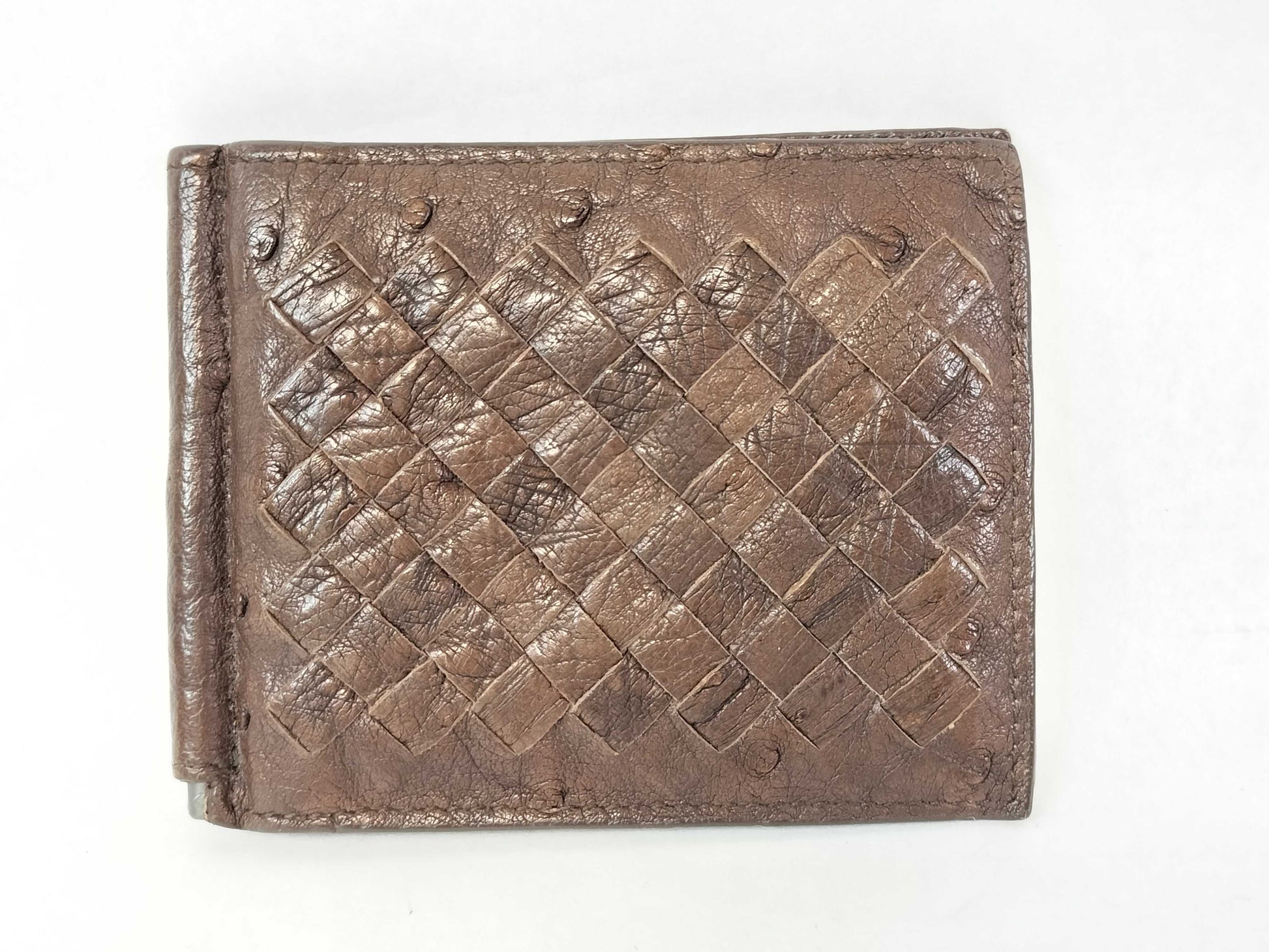 BOTTEGA VENETA Intrecciato Bottega Money Clip Intrecciato Ostrich Brown Billfold