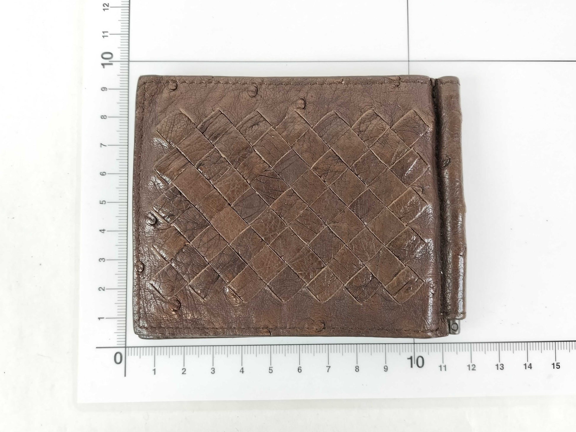 BOTTEGA VENETA Intrecciato Bottega Money Clip Intrecciato Ostrich Brown Billfold
