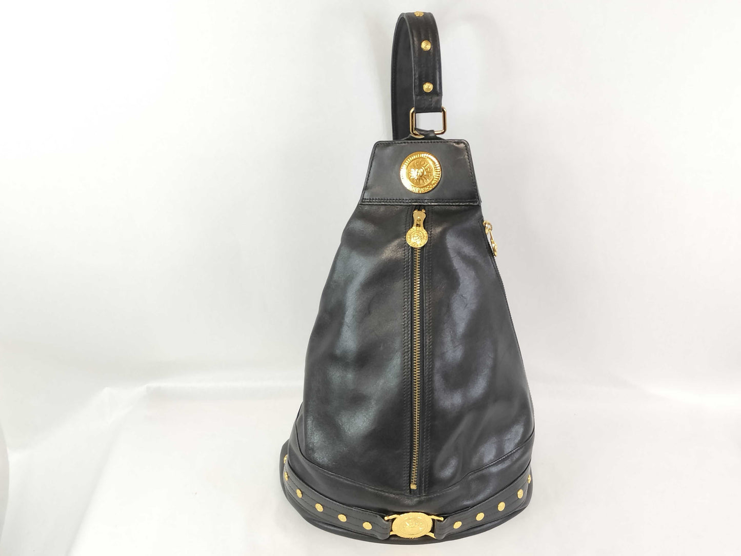 VERSACE Sunburst Black Leather Shoulder Bag