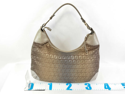 FENDI Zucca pattern Fendi one-shoulder bag in Zucchino canvas and leather, gray, 8BR620 shoulder bag
