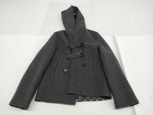 LOUIS VUITTON Wool and Silk Monogram Hoodie Black 34 Coat