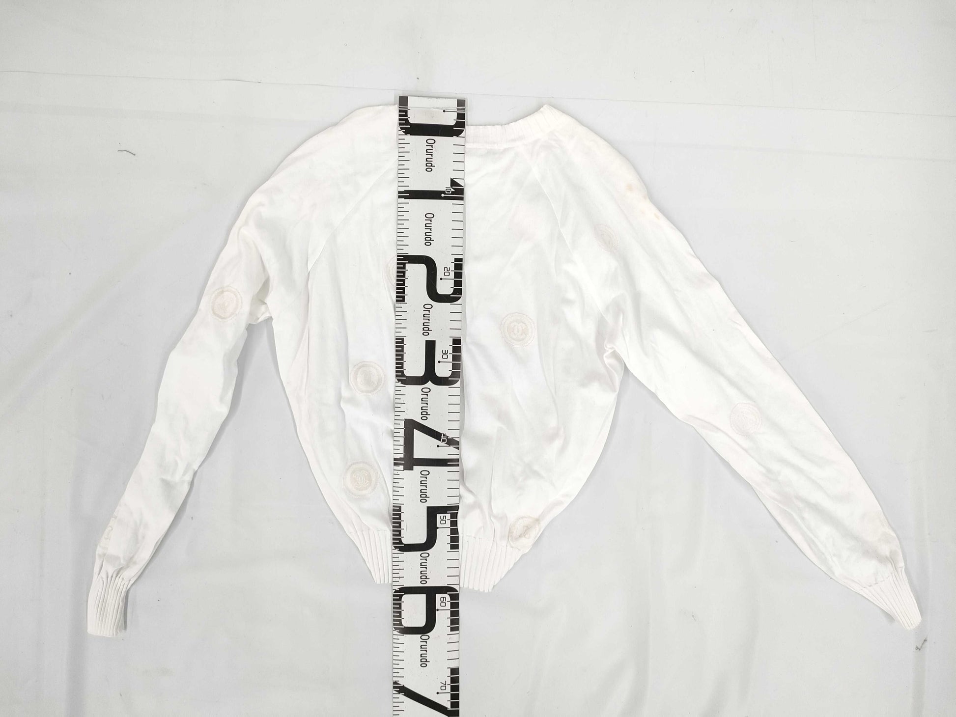 CHANEL 01P Coco Mark Cotton Knit Top P17664 White Size 46 Tops