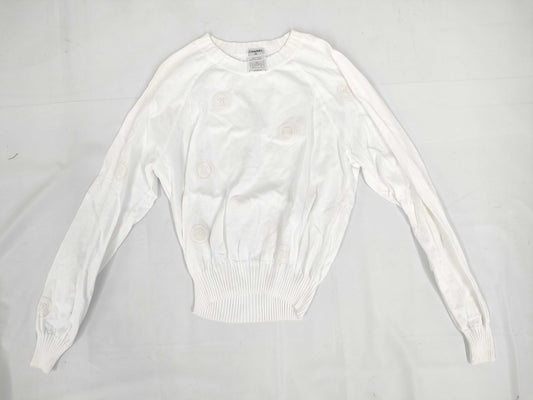 CHANEL 01P Coco Mark Cotton Knit Top P17664 White Size 46 Tops