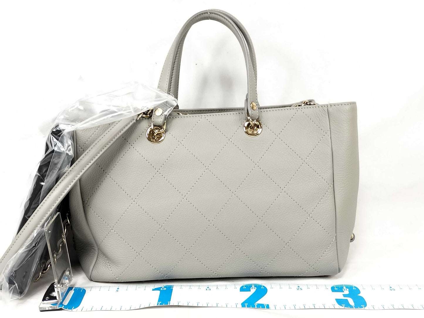 CHANEL Calfskin Shopping Tote Small 2-Way Shoulder Bag AS0355 Gray Handbag