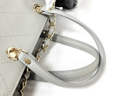 CHANEL Calfskin Shopping Tote Small 2-Way Shoulder Bag AS0355 Gray Handbag