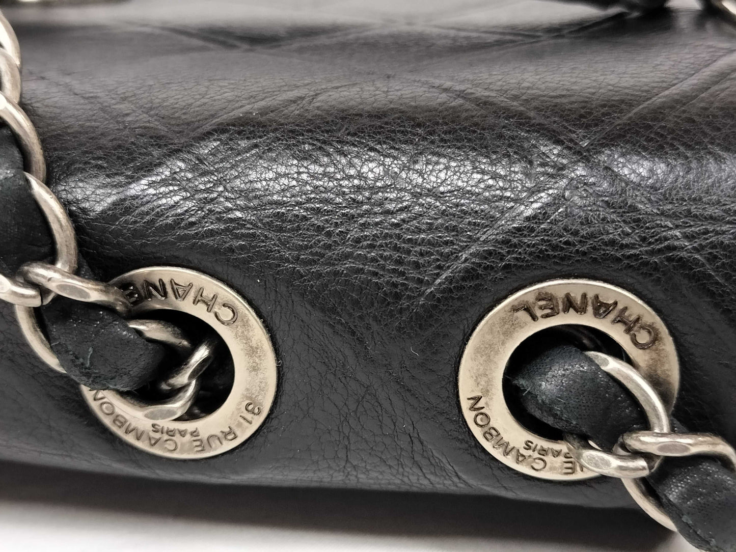 CHANEL Calfskin Single Flap Bicolor Chain Shoulder Bag in Black Stainless Steel