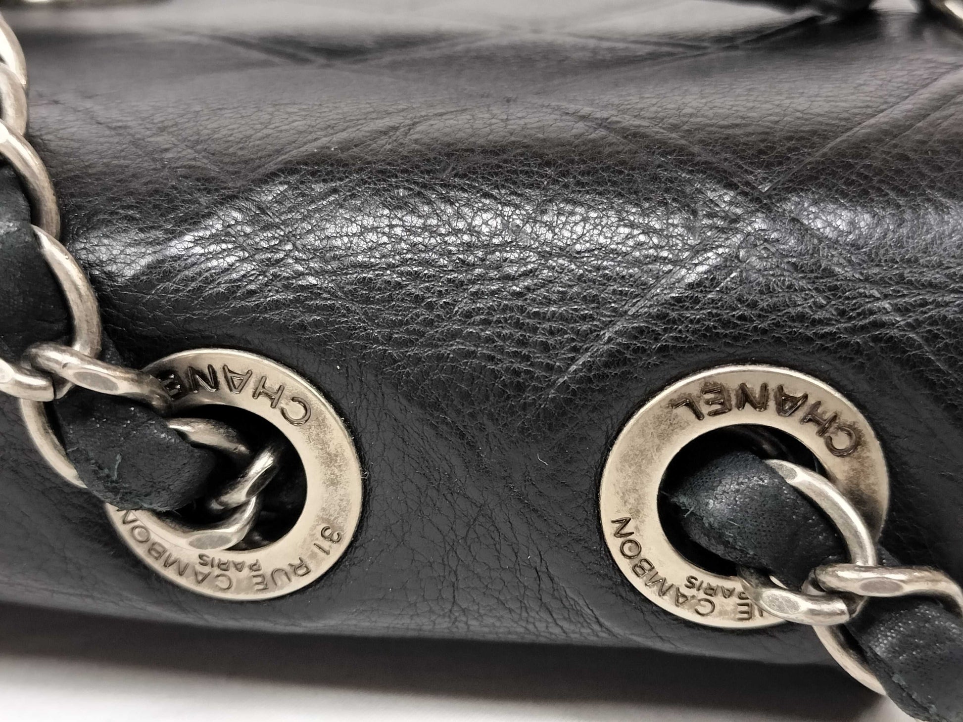 CHANEL Calfskin Single Flap Bicolor Chain Shoulder Bag in Black Stainless Steel