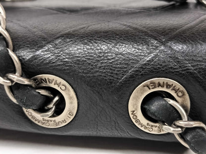 CHANEL Calfskin Single Flap Bicolor Chain Shoulder Bag in Black Stainless Steel