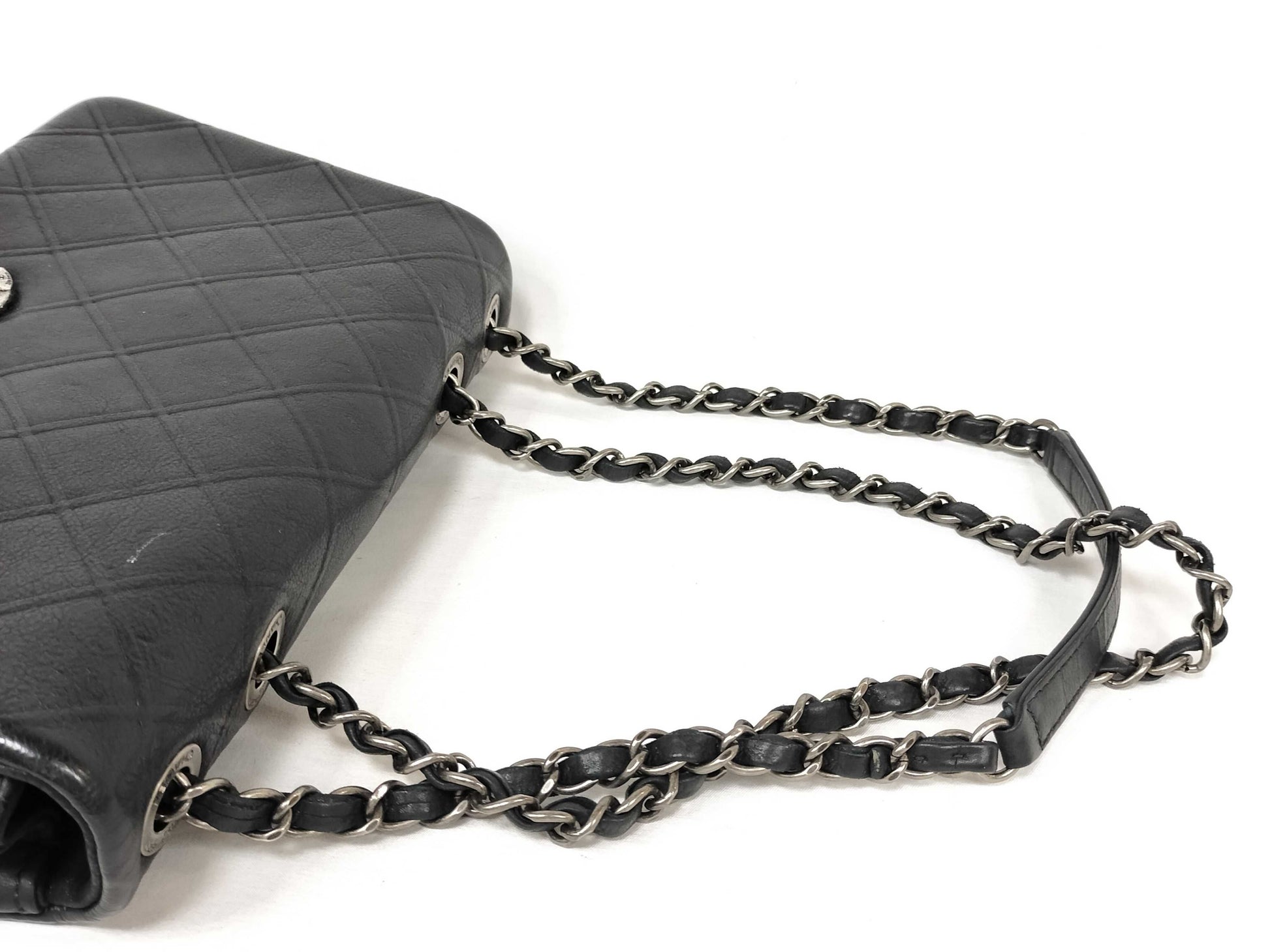 CHANEL Calfskin Single Flap Bicolor Chain Shoulder Bag in Black Stainless Steel