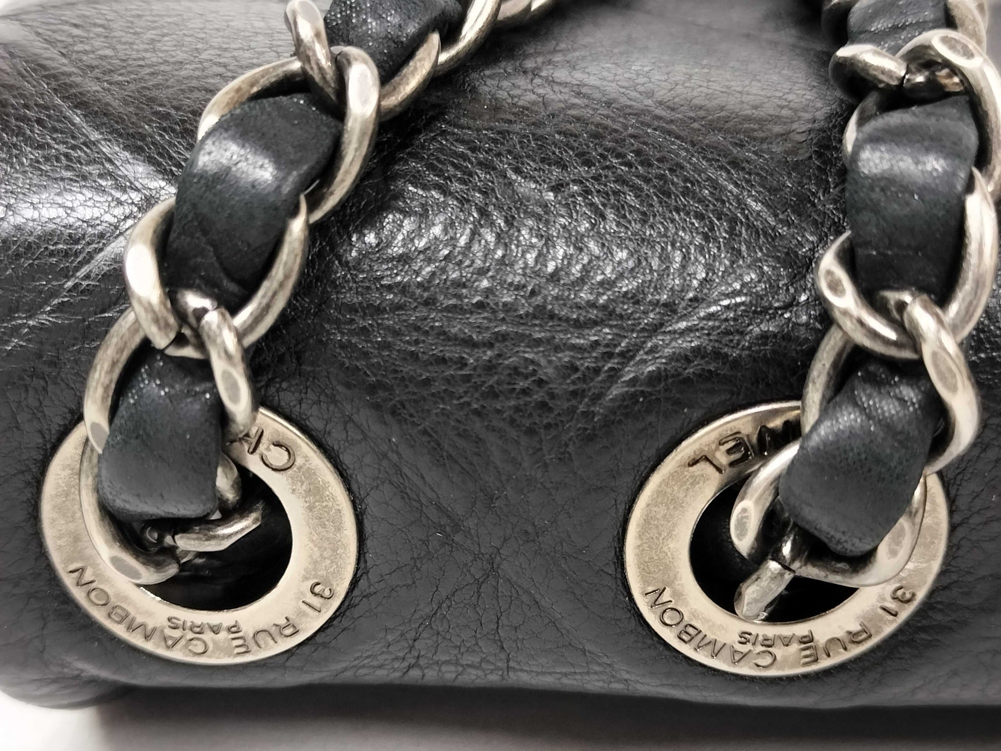 CHANEL Calfskin Single Flap Bicolor Chain Shoulder Bag in Black Stainless Steel