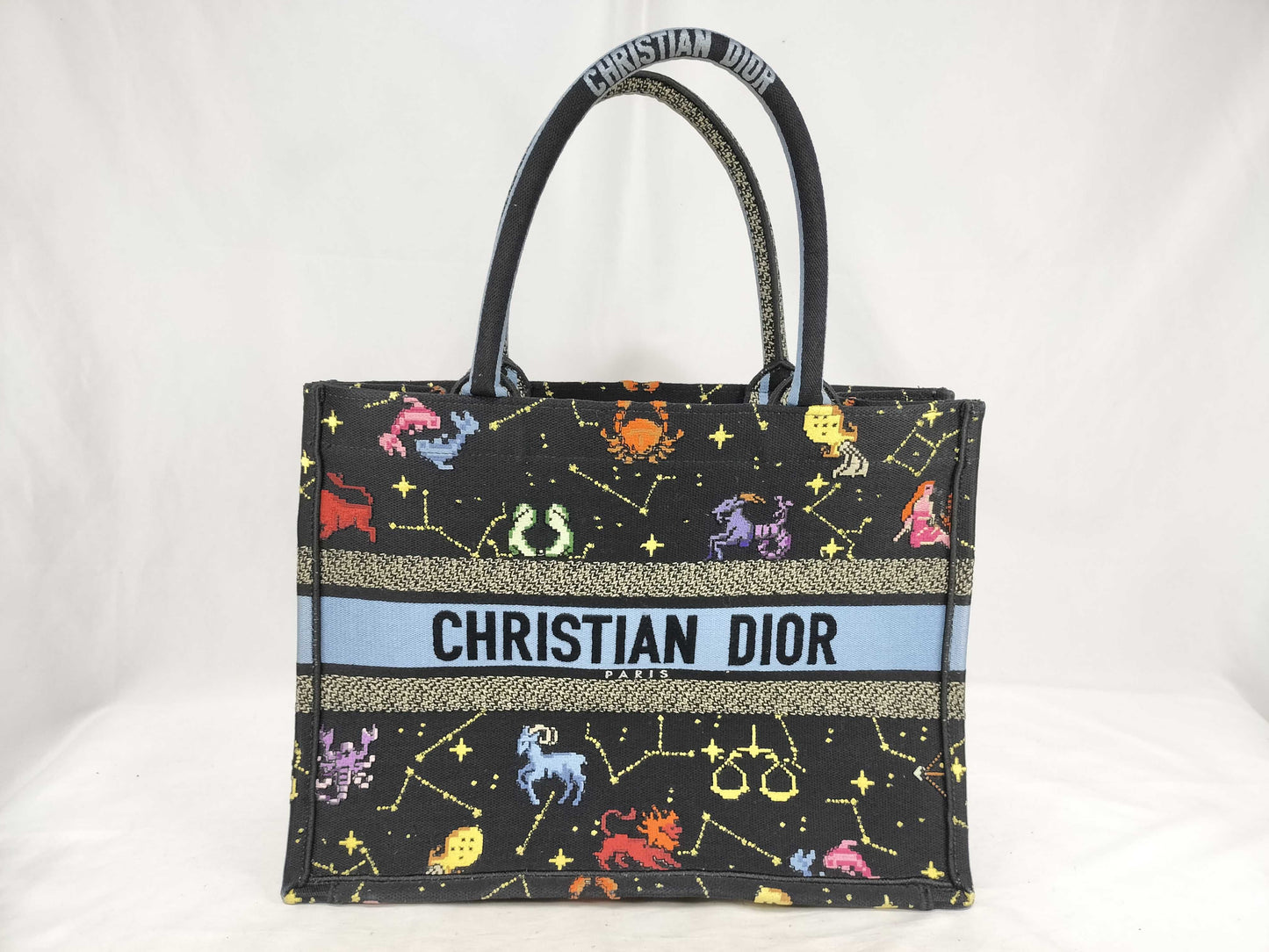 Dior Christian Dior Lucky Motif Book Tote Large Canvas Black Tote Bag