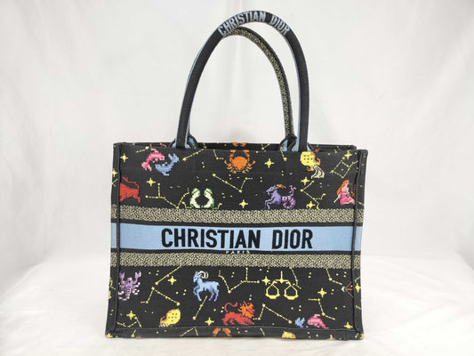 Dior Christian Dior Lucky Motif Book Tote Large Canvas Black Tote Bag