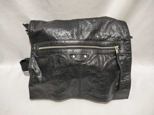 BALENCIAGA Black Leather Crossbody Shoulder Bag