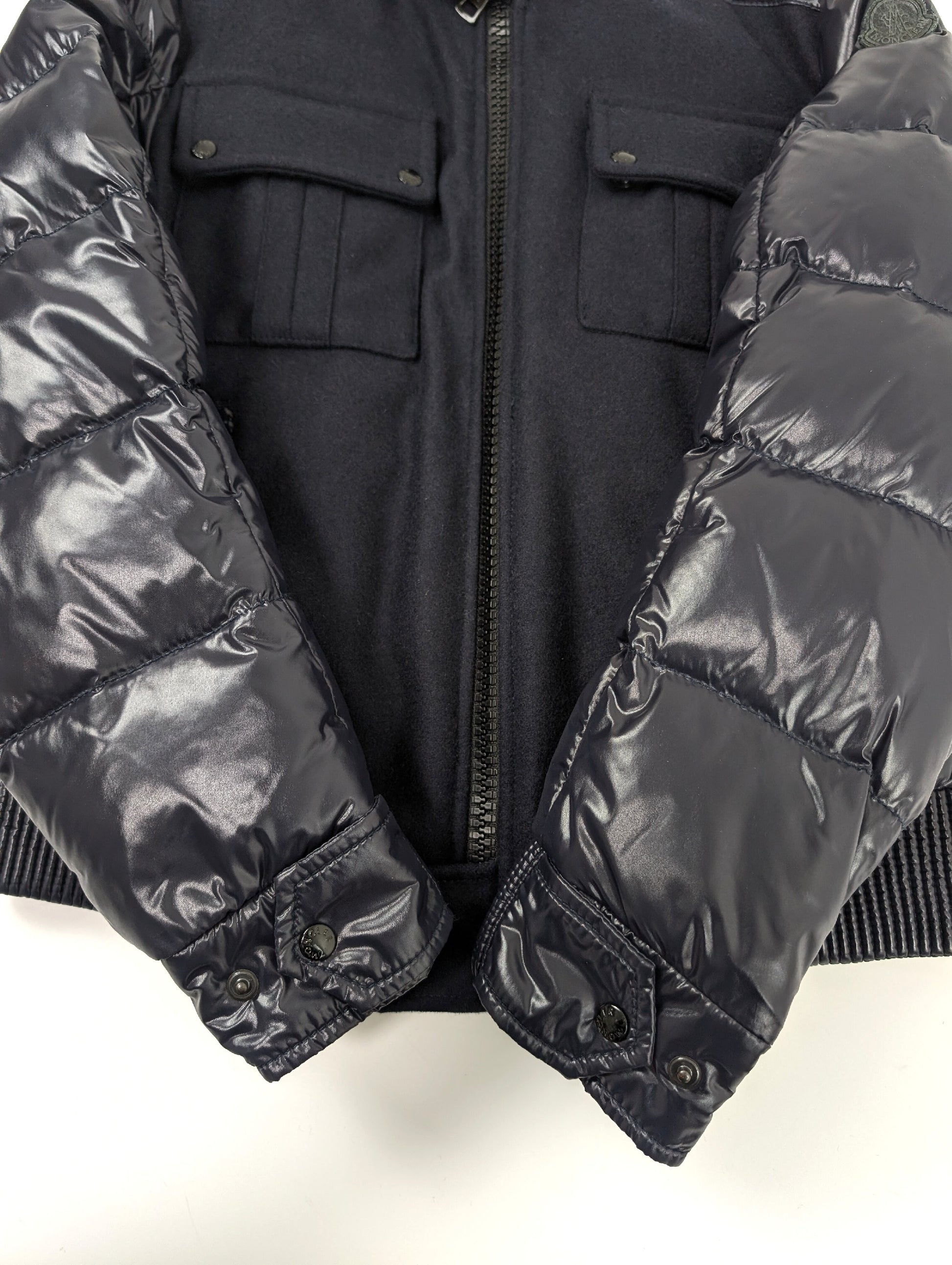 MONCLER MONCLER Wool Down Coat Jacket with Black Patch