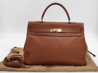 HERMES Kelly 35 Taurillon Clemence 2-Way Bag with "Y" Stamp, Gold Hardware, Handbag