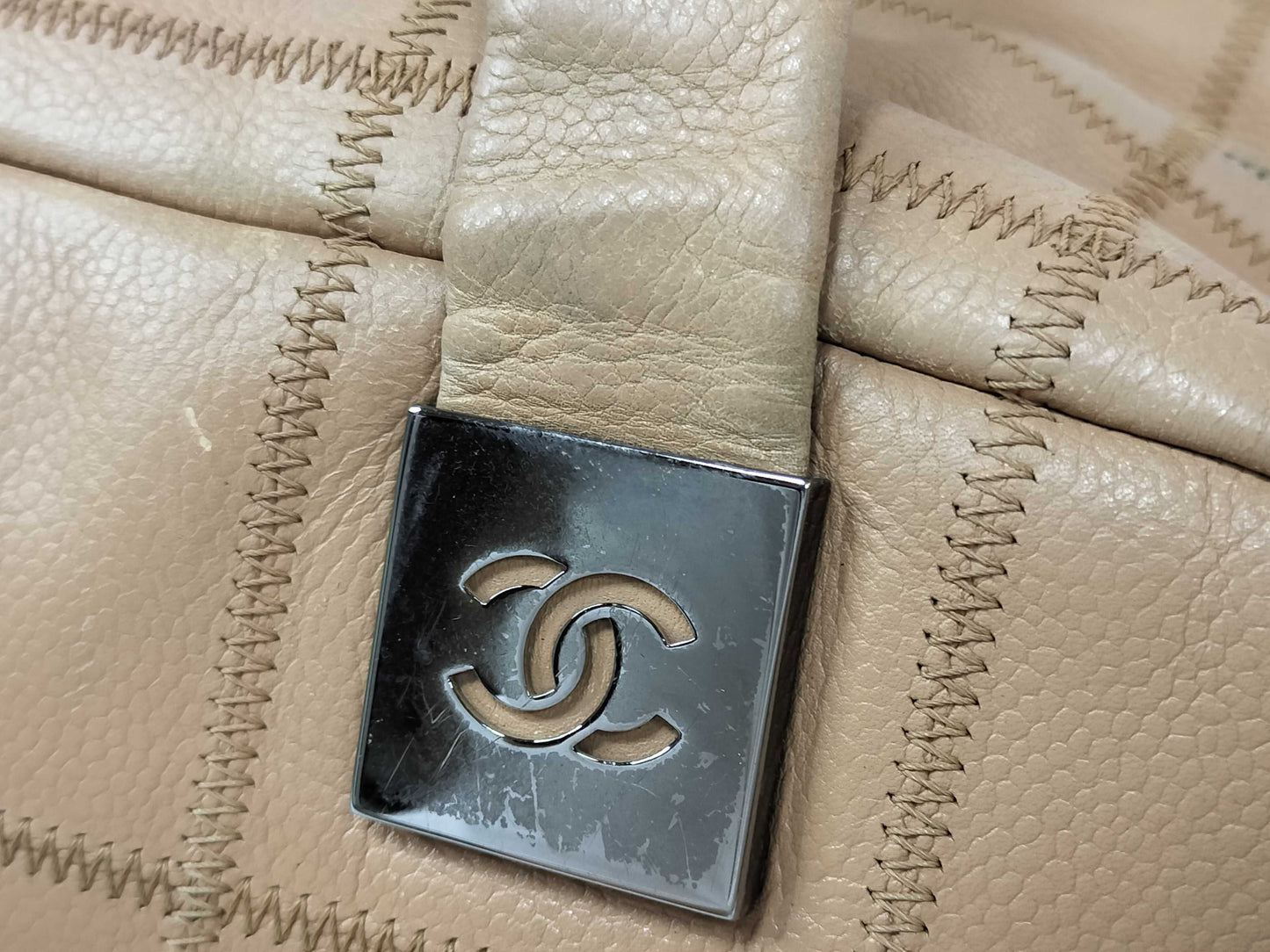 CHANEL Caviar Skin Handbag with Coco Mark and Silver Hardware, Beige