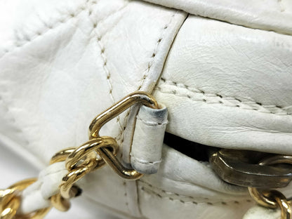 CHANEL White Lambskin Coco Mark Fringe Shoulder Bag