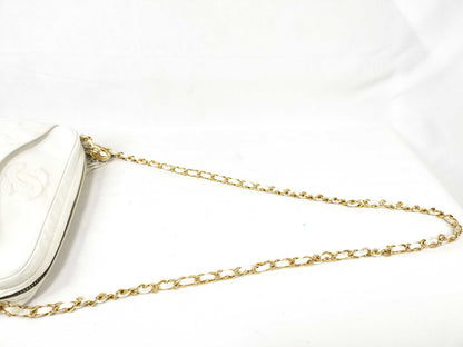 CHANEL White Lambskin Coco Mark Fringe Shoulder Bag