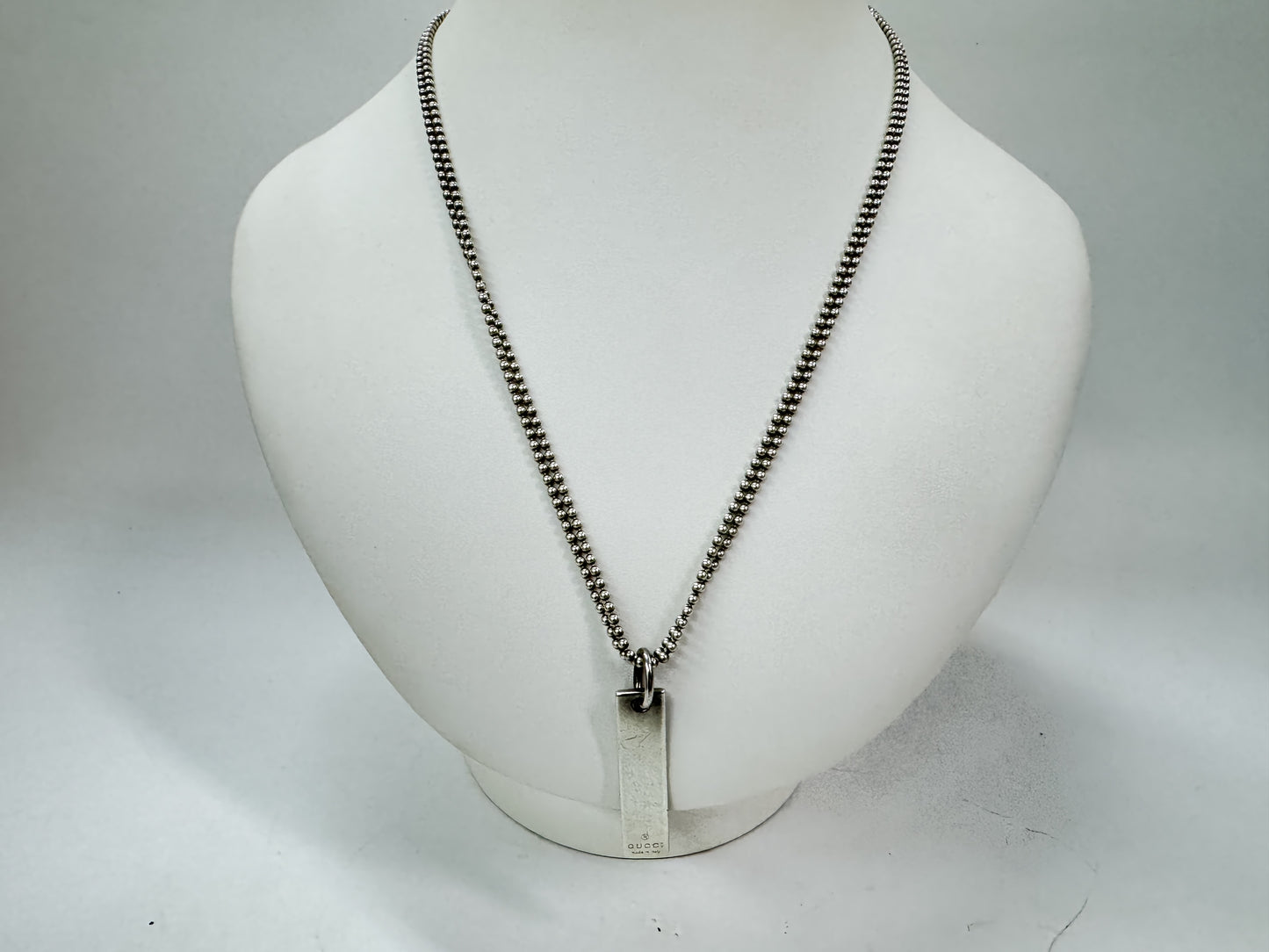 GUCCI 925 logo plate double chain necklace in silver