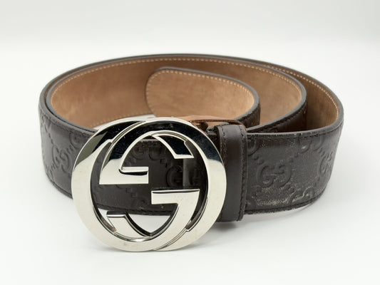 GUCCI Guccissima Gucci 411924 Interlocking G Guccissima Leather Belt 95/38 Brown Belt