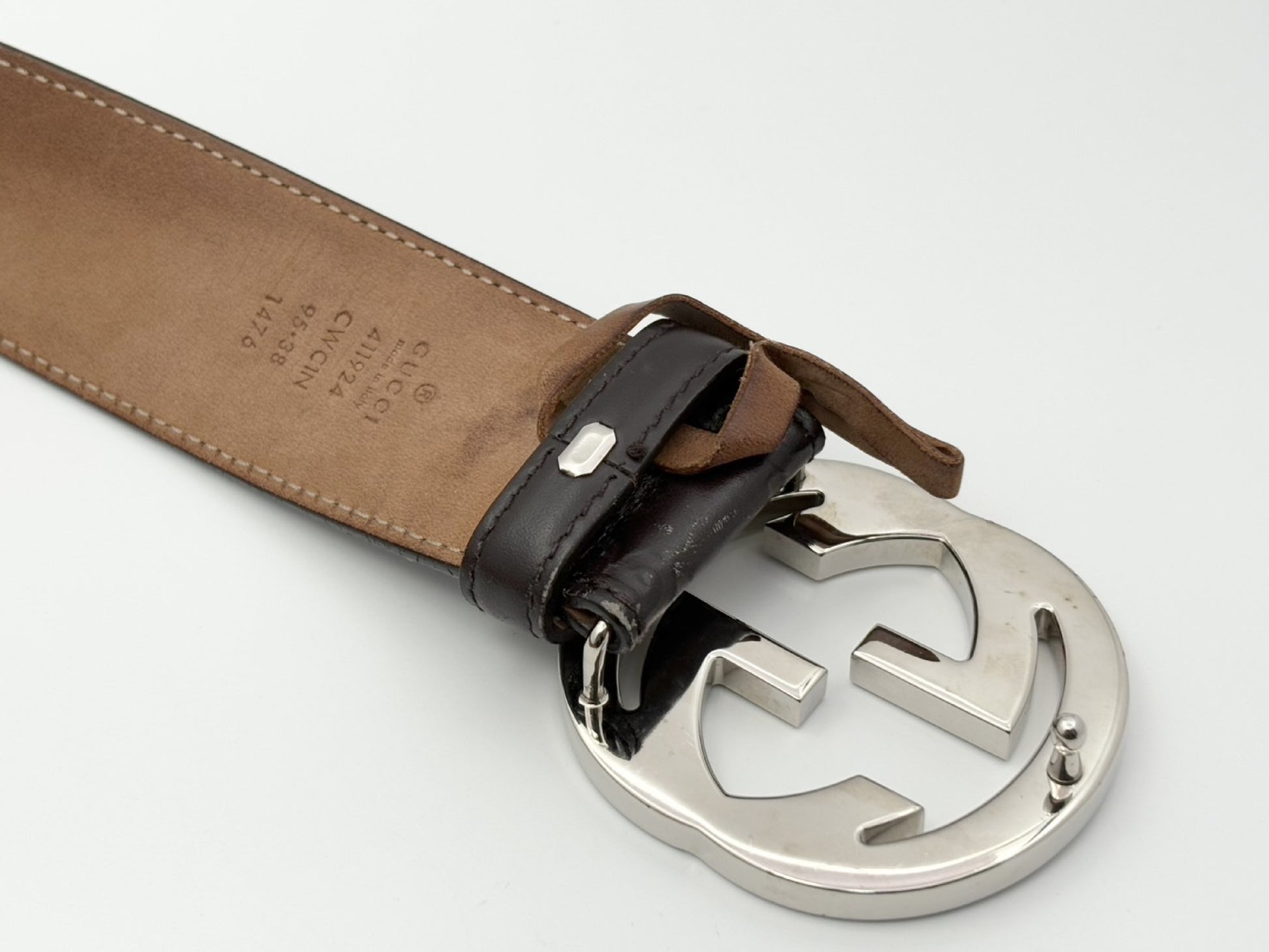 GUCCI Guccissima Gucci 411924 Interlocking G Guccissima Leather Belt 95/38 Brown Belt