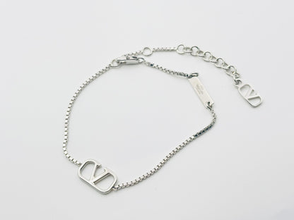 Valentino Garavani V Logo Signature Metal Bracelet in Silver, Current Model, Bracelet/Bangle
