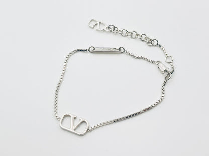 Valentino Garavani V Logo Signature Metal Bracelet in Silver, Current Model, Bracelet/Bangle