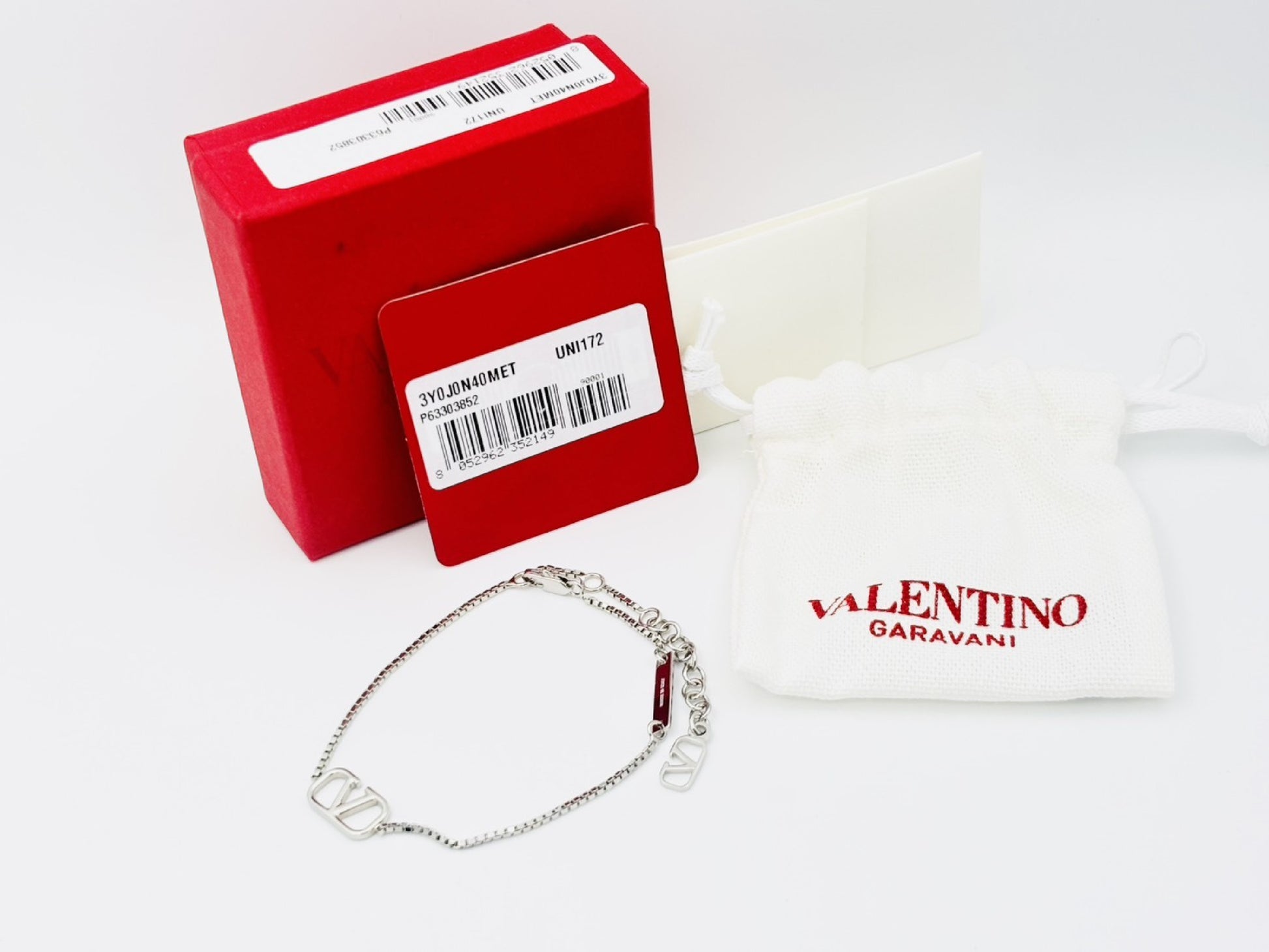 Valentino Garavani V Logo Signature Metal Bracelet in Silver, Current Model, Bracelet/Bangle
