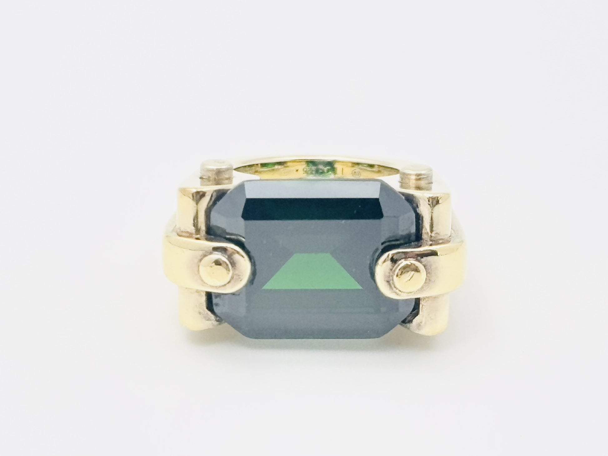 BOTTEGA VENETA Bottega Color Stone Emerald Cut Ring 925 Green x Gold Ring