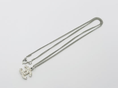 CHANEL Coco Mark Rhinestone Necklace 06V Silver Necklace