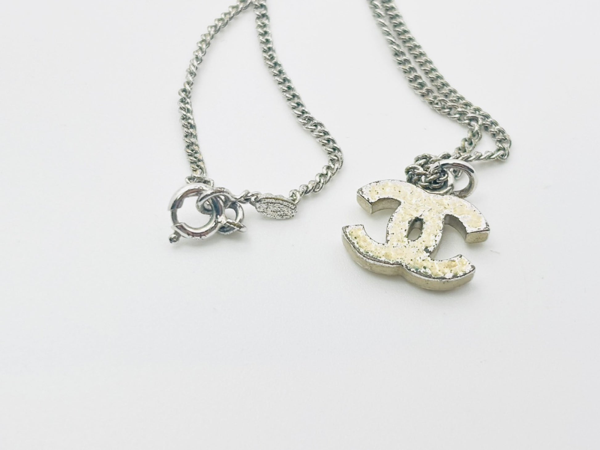 CHANEL Coco Mark Rhinestone Necklace 06V Silver Necklace